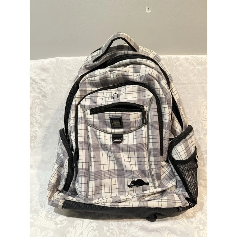 Roots Ortho Plaid WG Backpack School Travel Bookbag Beaver Logo Tech Pack Vtg